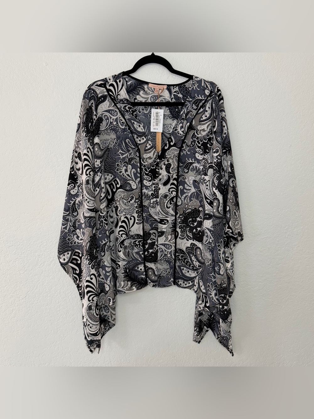 NWT Gibson Latimer Boho Black & White Paisley Poncho Blouse Top Women’s Size XL